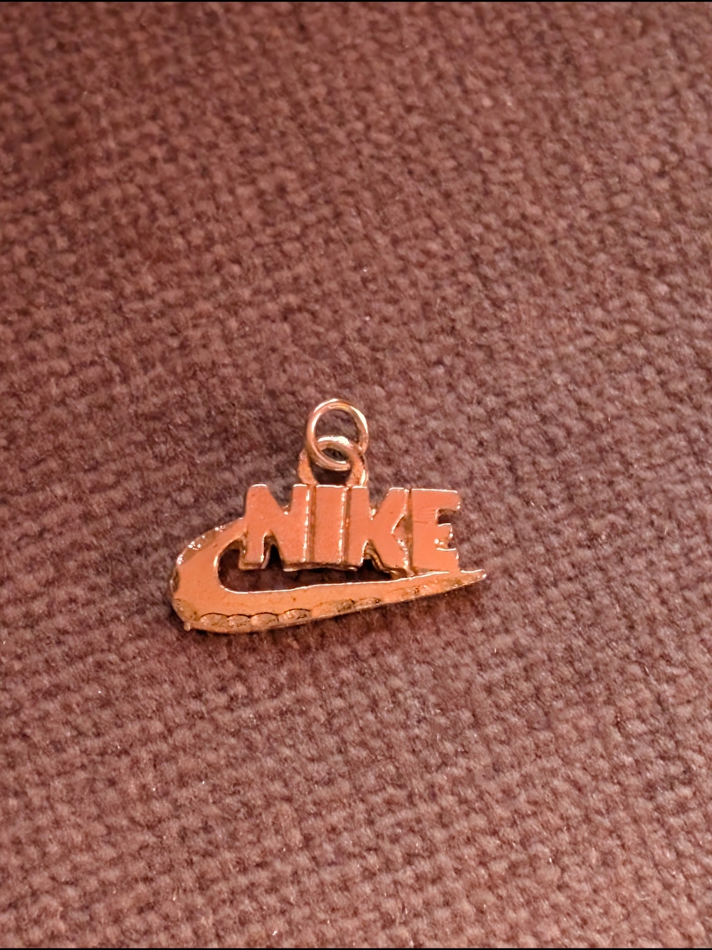 Vintage Nike Wordmark Swoosh Logo Charm Pendant | Gold Tone